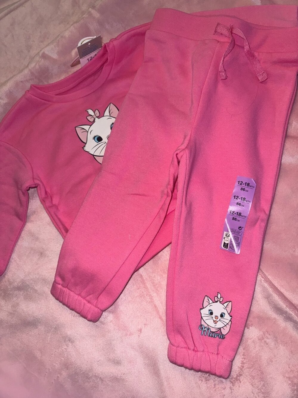 Disney Marie Sweatshirt & Joggers Pink Primark 12-18 Months NEW - Picture 8 of 10